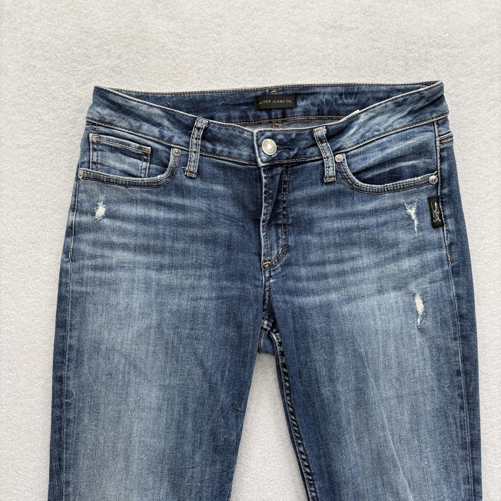 Silver Jeans Suki Slim Womens 30x27 Blue Mid Rise Distressed Stretch Denim Y2K - Picture 2 of 13